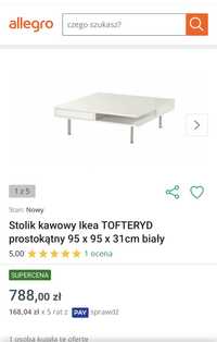 IKEA TOFTERYD Stolik kawowy, połysk biały, 95x95cm