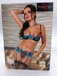 Komplet bielizny czarno niebieski haft otwarty BNF Glamour nowy L/XL