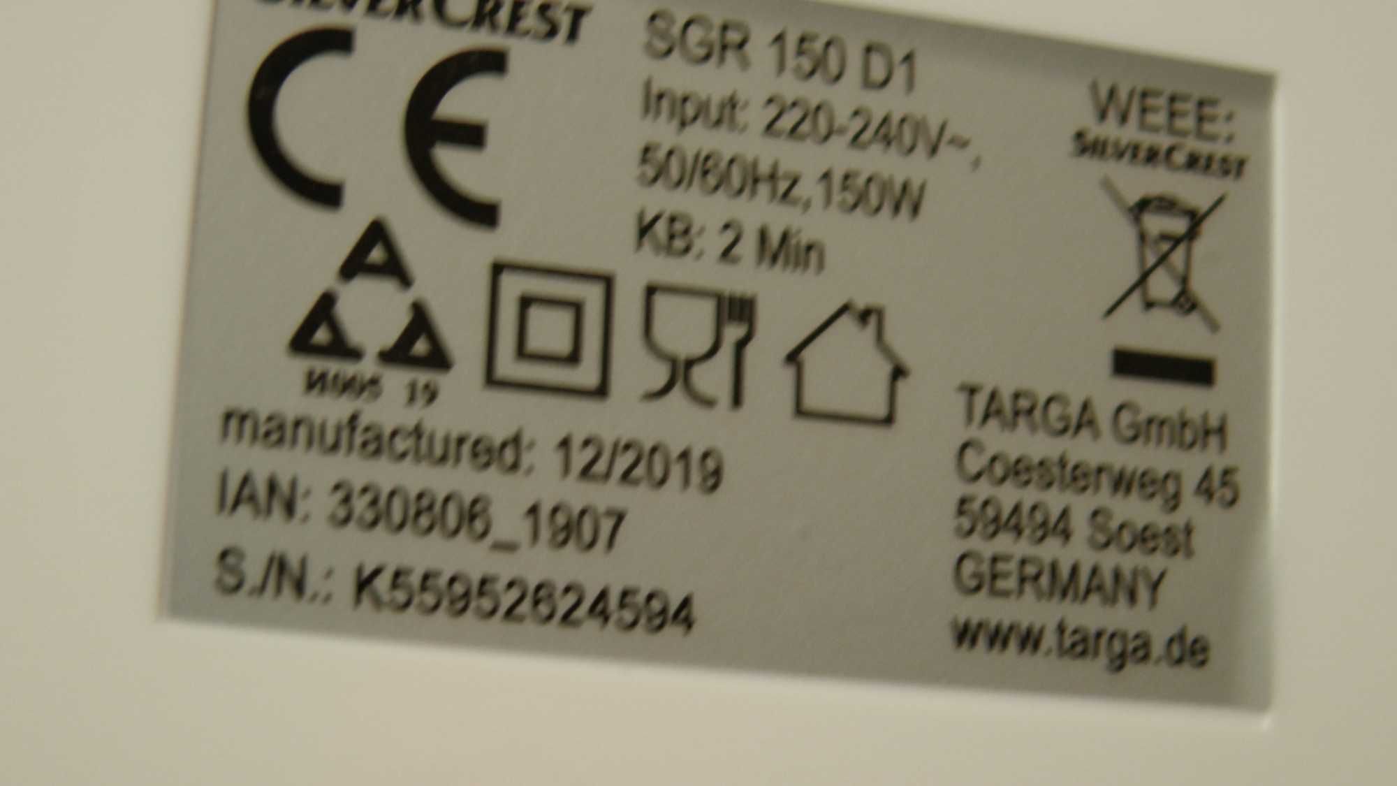 Elektrycz tarka do warzyw SGR 150 D1, 5 wkładów, 150 W Silvercrest