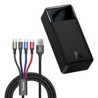 Zestaw powerbank 30000mAh 15W Baseus + kabel USB 4w1 1.2m - czarny