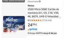 Cartão memória  256GB Netac