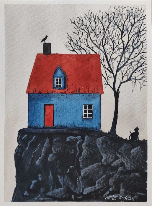 Akwarela Akwarelka Obraz pt: Niebieski Azyl