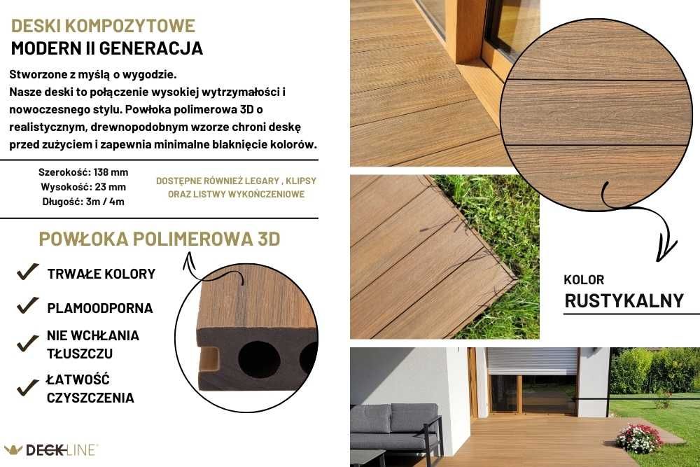 Deska kompozytowa tarasowa 3D - II generacja - drewnopodobna