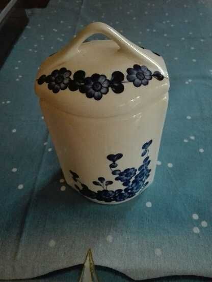 pojemniki ceramiczne do kuchni z przykrywką 2 szt wzór  kwiaty, PRL