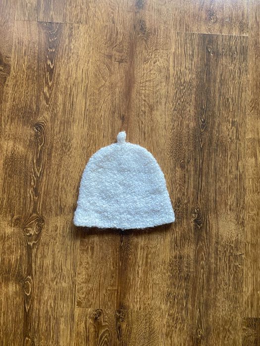 Damska Biała Zimowa Czapka Ciepła, Puchata, Teksturowana