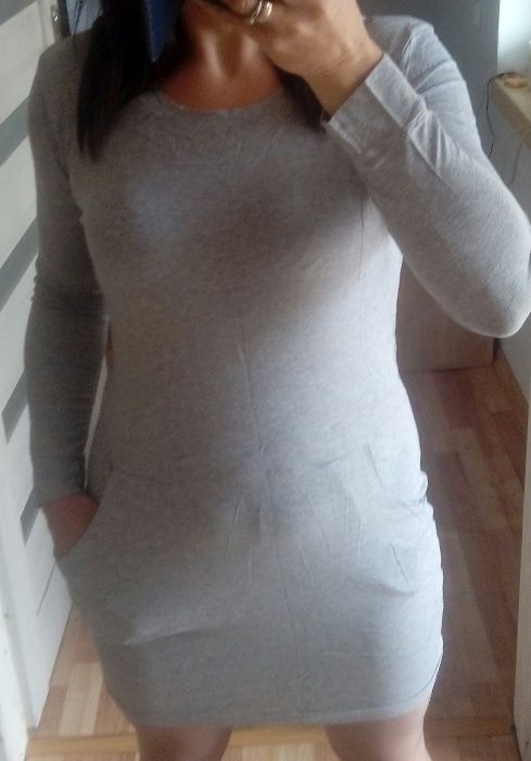 Szara wygodna sukienka bawełniana L 22zł