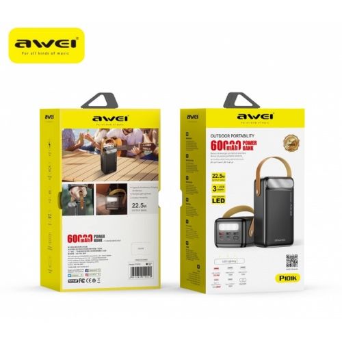 Повербанк Awei P101K 60000 mAh 22,5W Type-C USB Black