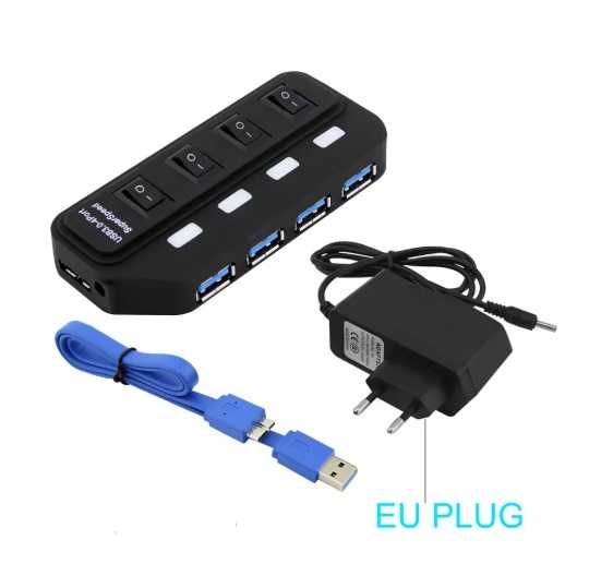 USB Hub 3.0  Data + power Юсб хаб з додатковим живленням та вимикачами