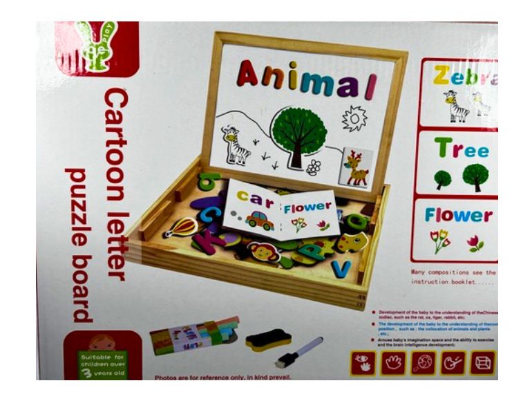 Tablica magnetyczno-kredowa dla dzieci–drewniana, z literami i puzzl