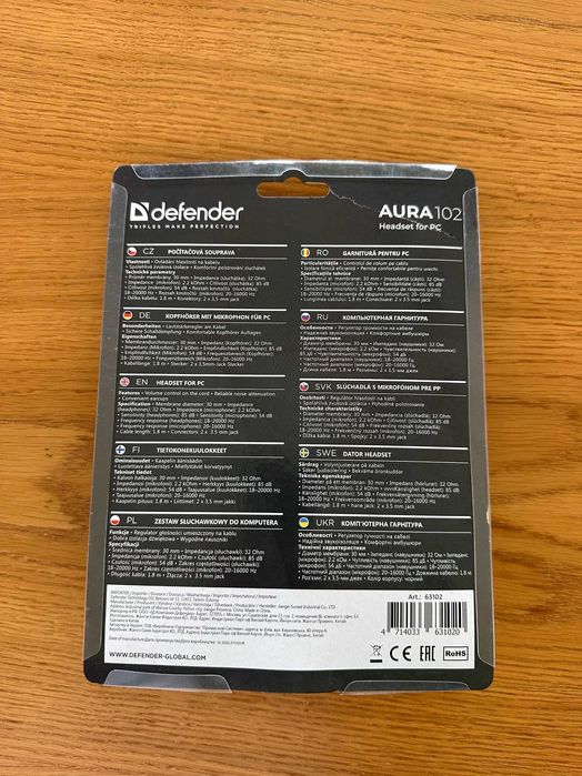 Słuchawki DEFENDER z mikrofonem AURA 102 czarne