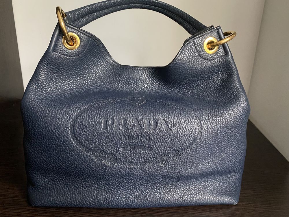 Prada torebka skórzana, oryginalna, granatowa