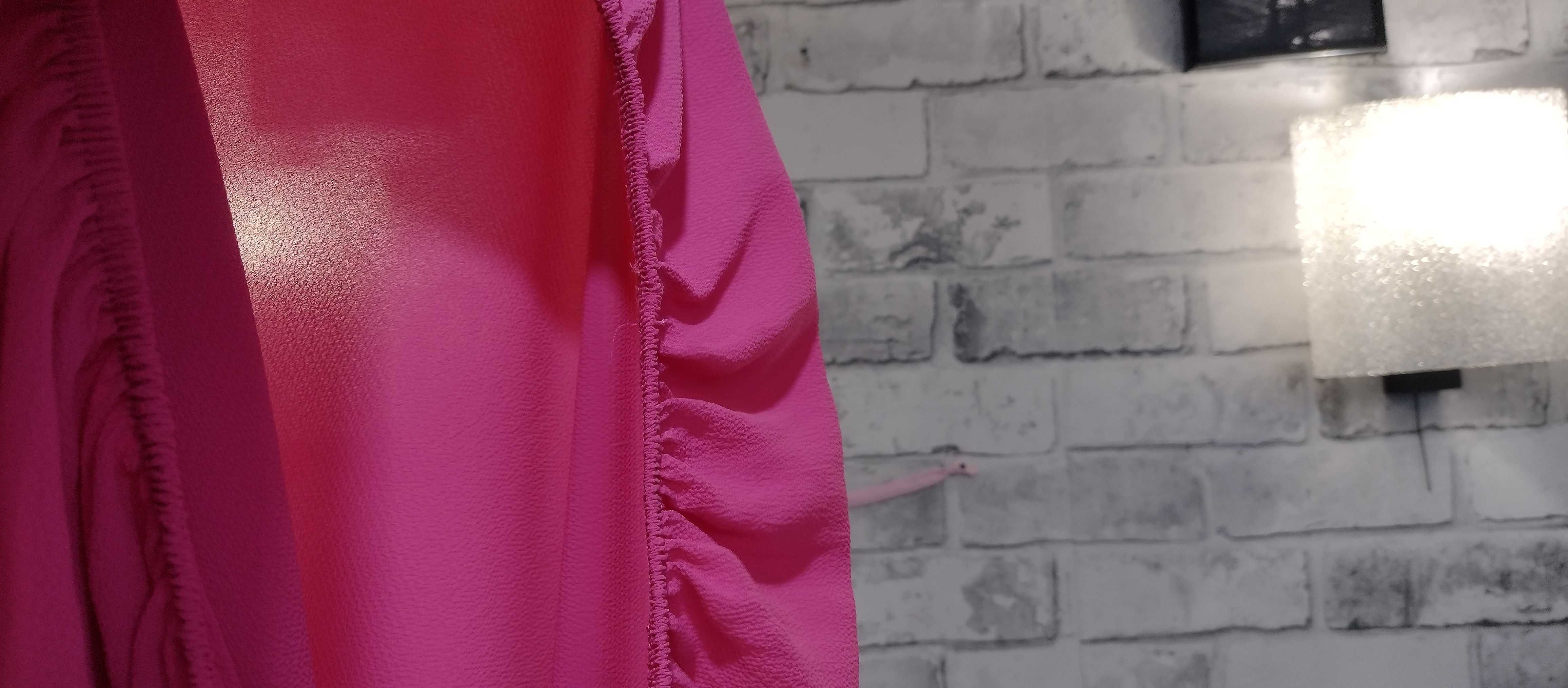 różowa zwiewna tunika bluzka bluzeczka rękaw 3/4 dzwon oversize S-XL