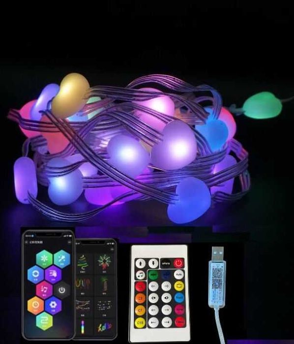 Розумна RGB LED-гірлянда сердечка 10м 66 пульт Smart USB IP65