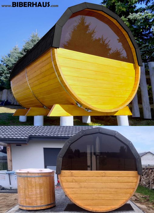 SAUNA Ogrodowa 300 cm + OKNO 50% + PRZEBIERALNIA +GRATIS Beczka +Akces