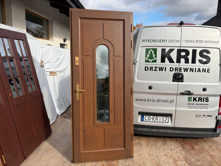 Drzwi zewnętrzne drewniane OD RĘKI dębowe Czyste Powietrze DWUKOLOR