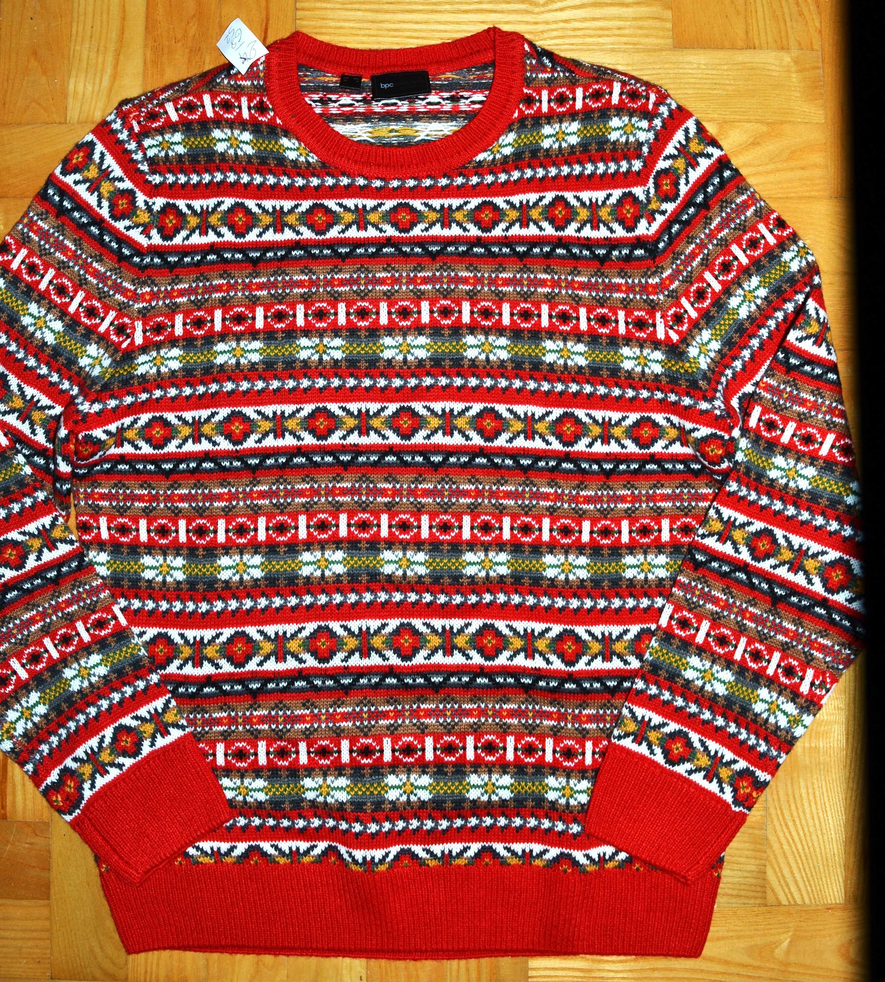 24# norweski męski świąteczny sweter z wełną wzorki M