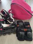 Patins em linha + proteções e saco