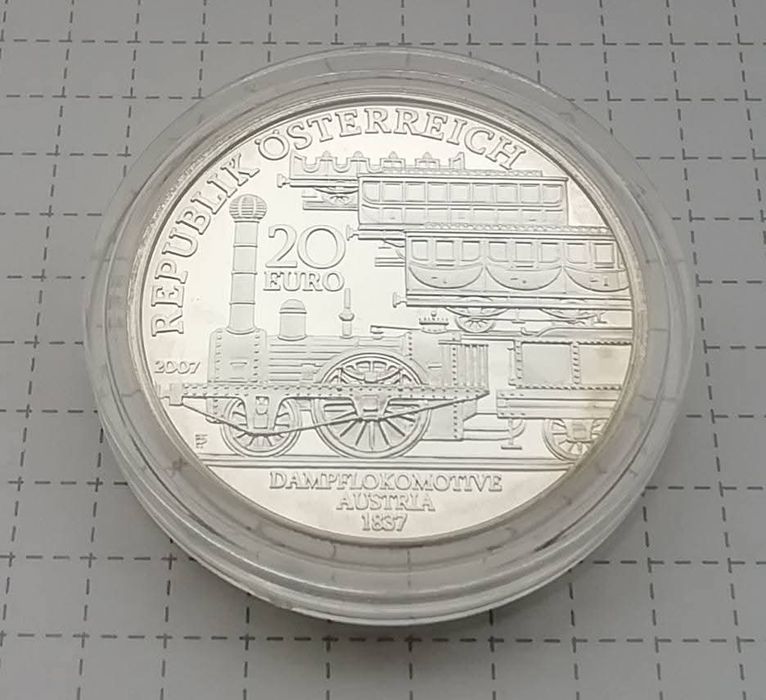 Австрія 20 Євро 2007р. Залізниця Фердинанда. СРІБЛО. ПРУФ.
