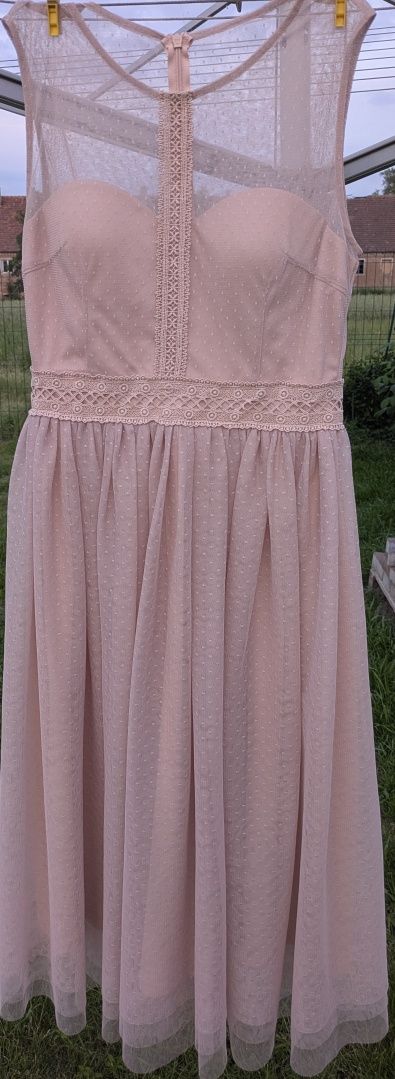 Piękna sukienka Boho na wesele, komunię, chrzciny, pudrowy róż r.M lub