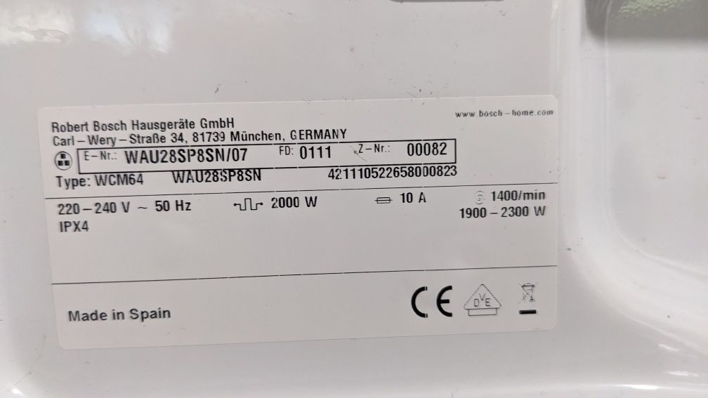 Пральна машина Bosch. WAU28SP8SN