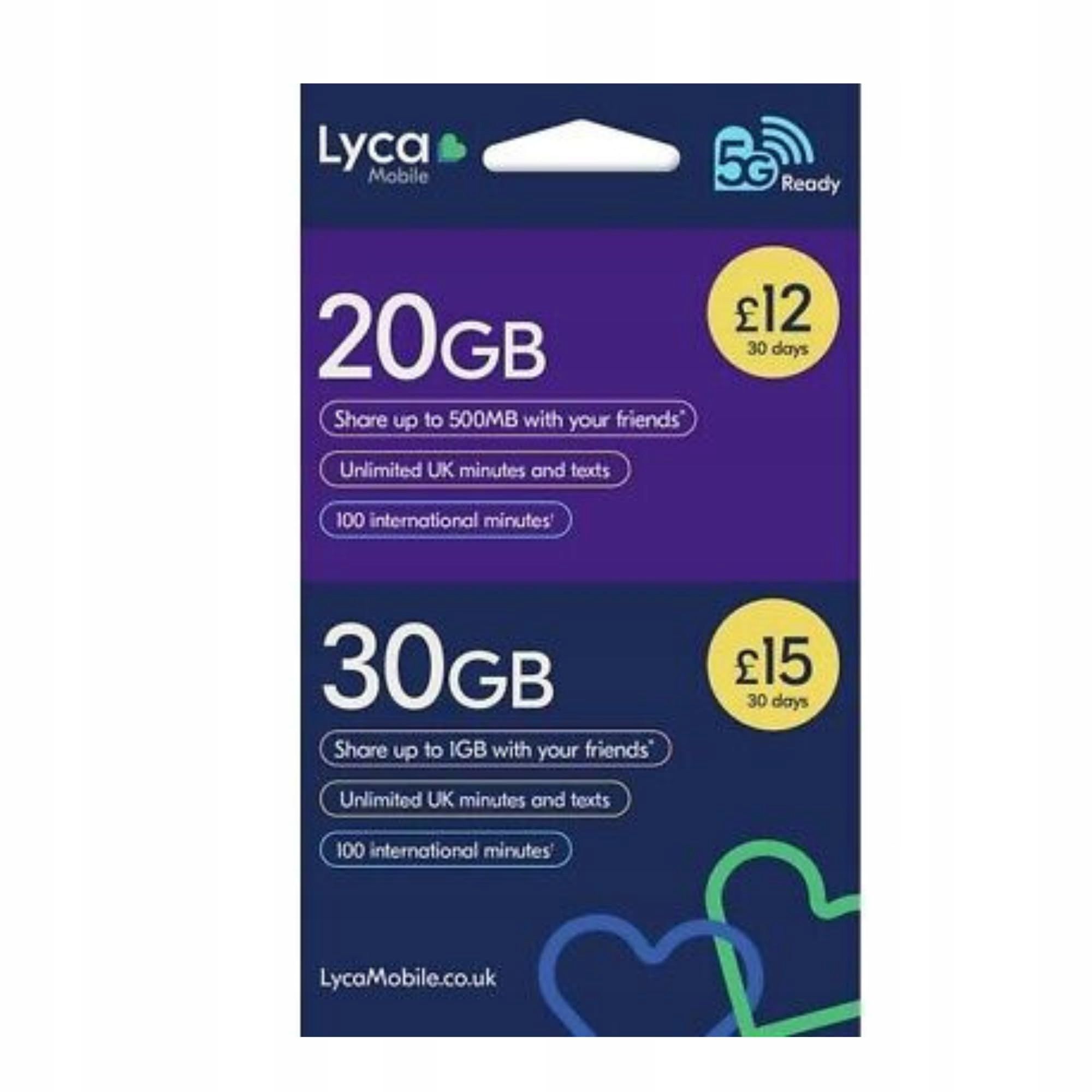 2x LycaMobile UK +44 Starter England Prepaid SIM Card