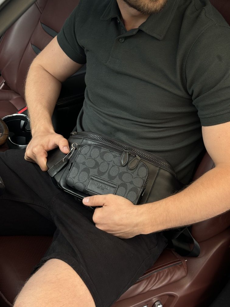 Сумка чоловіча бананка поясна Coach Track Belt Bag Grey/Black
