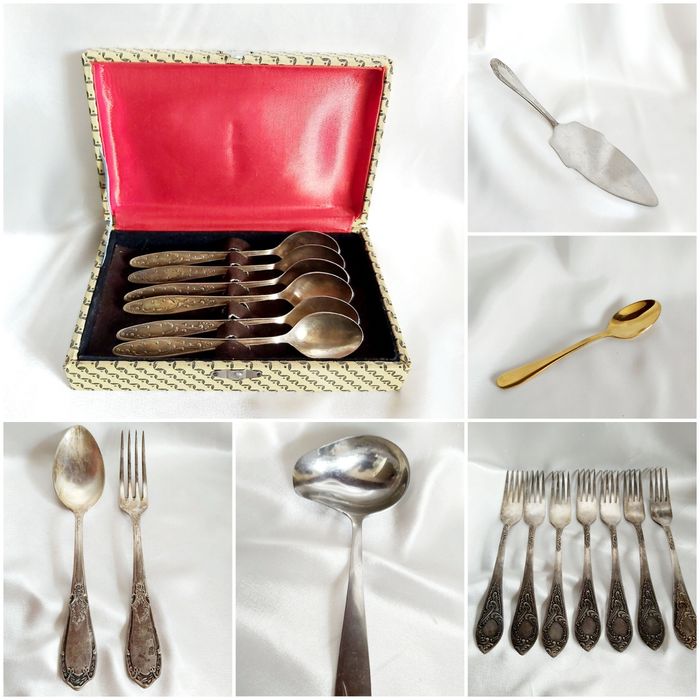 Ваза латунная ложки мельхиор вилки мнц