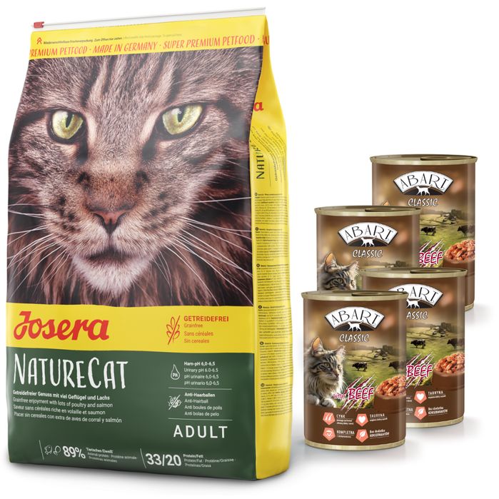 JOSERA NatureCat 10kg + 4x Abart puszka dla kota z wołowina 415g