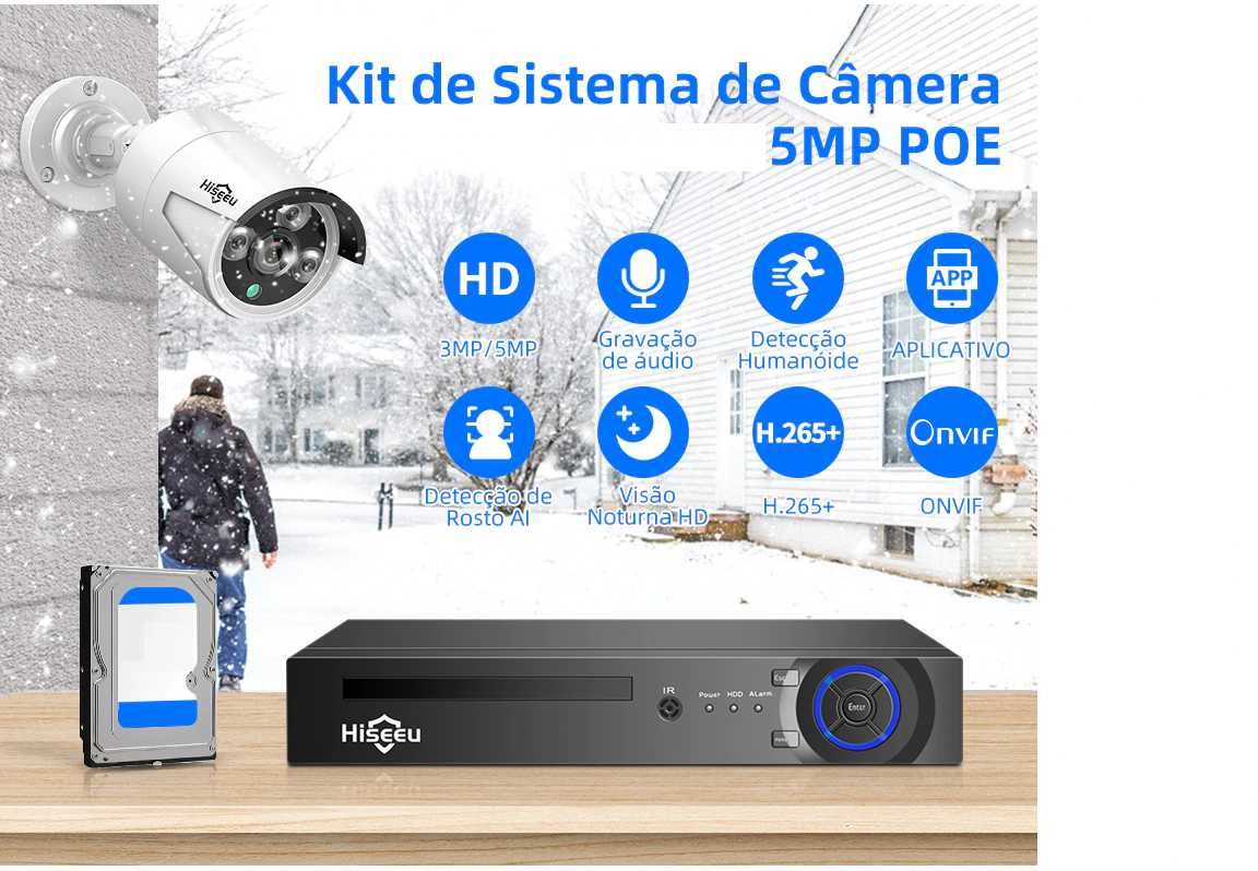 Sistema Vídeo Vigilância * 8 Câmaras POE 5MP * Visão Noturna * Áudio