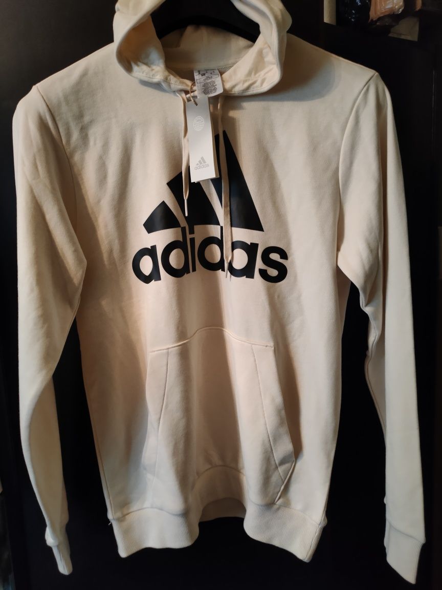 Nowa bluza z kapturem Adidas biała kremowa kurtka jasna męska M L