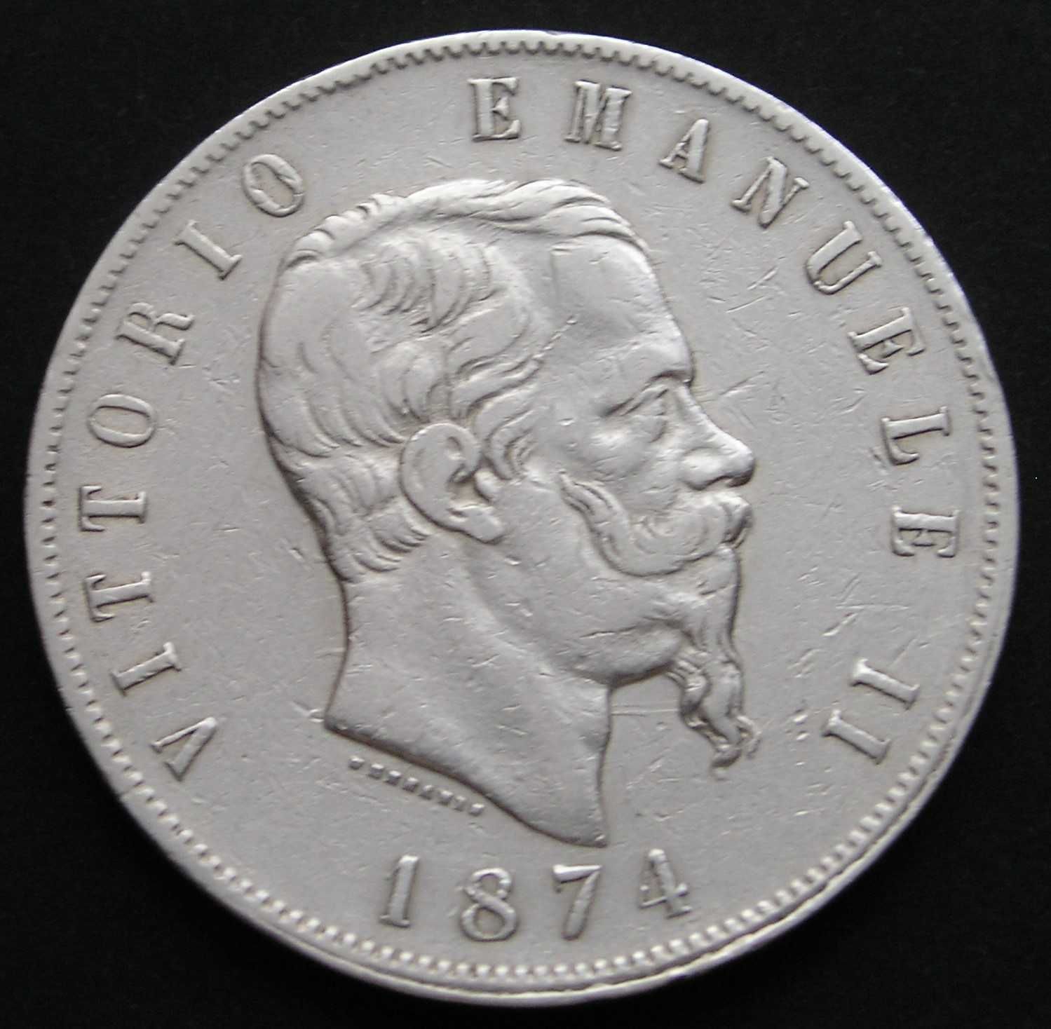 Włochy 5 lirów 1874 - król Wiktor Emanuel II - srebro