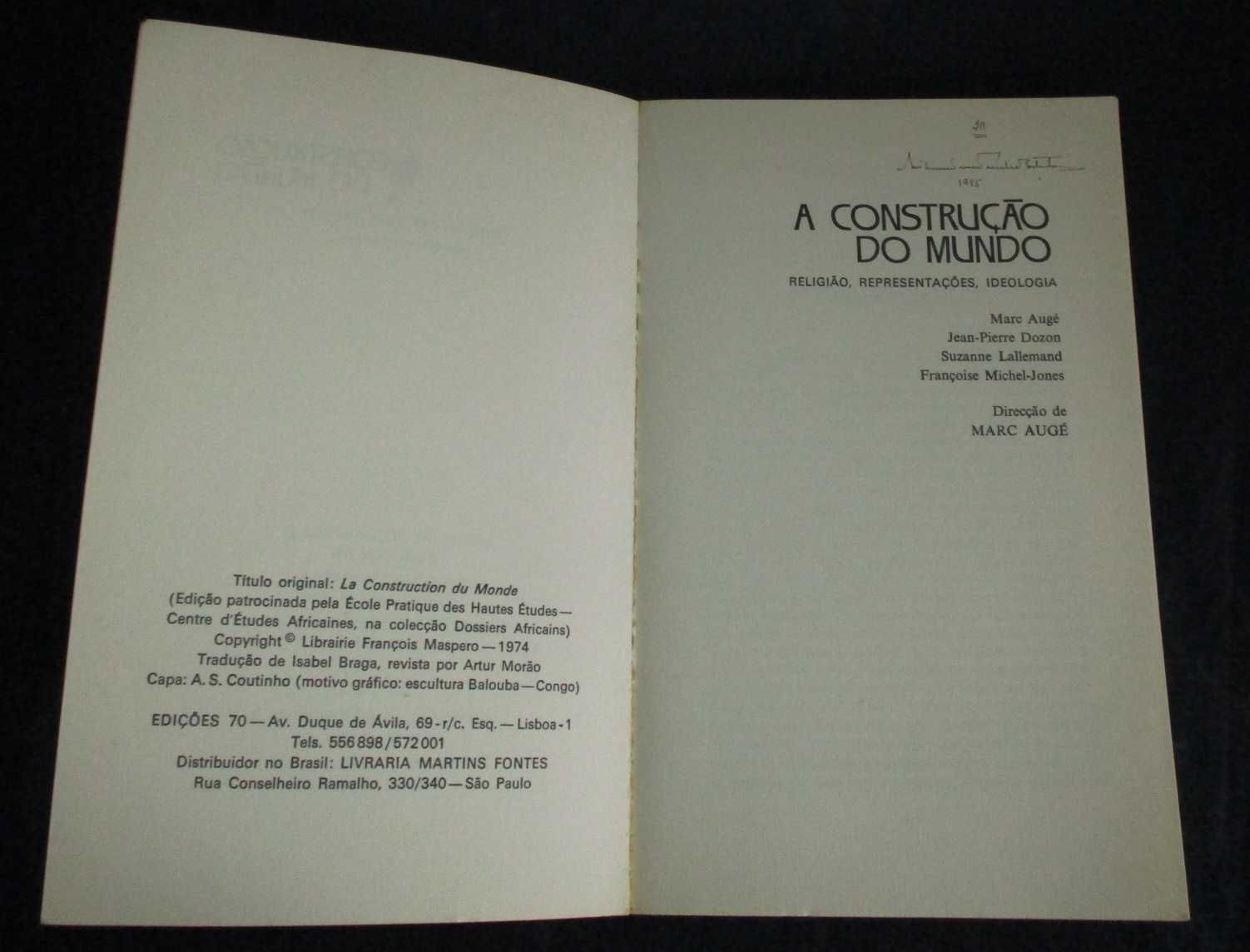 Livro A Construção do Mundo Marc Augé