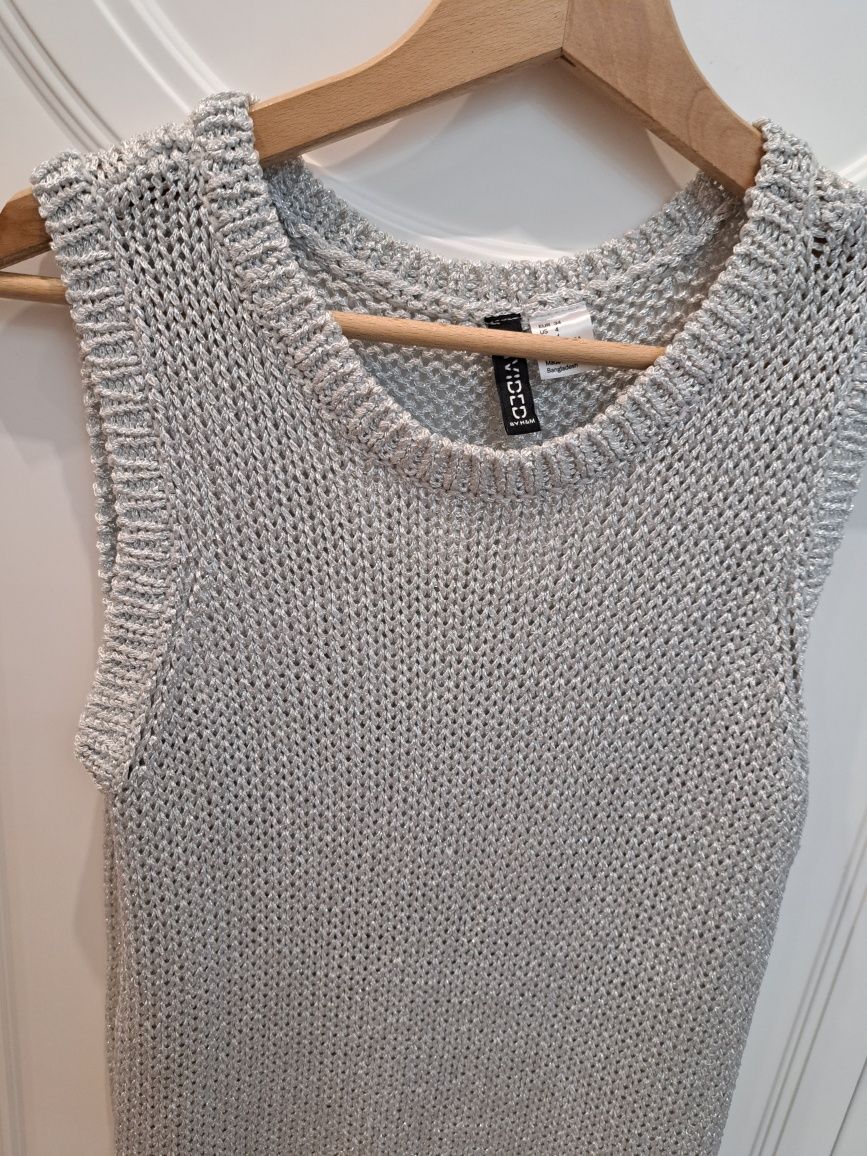 Bluzka sweter bezrękawnik srebrny h&m 34