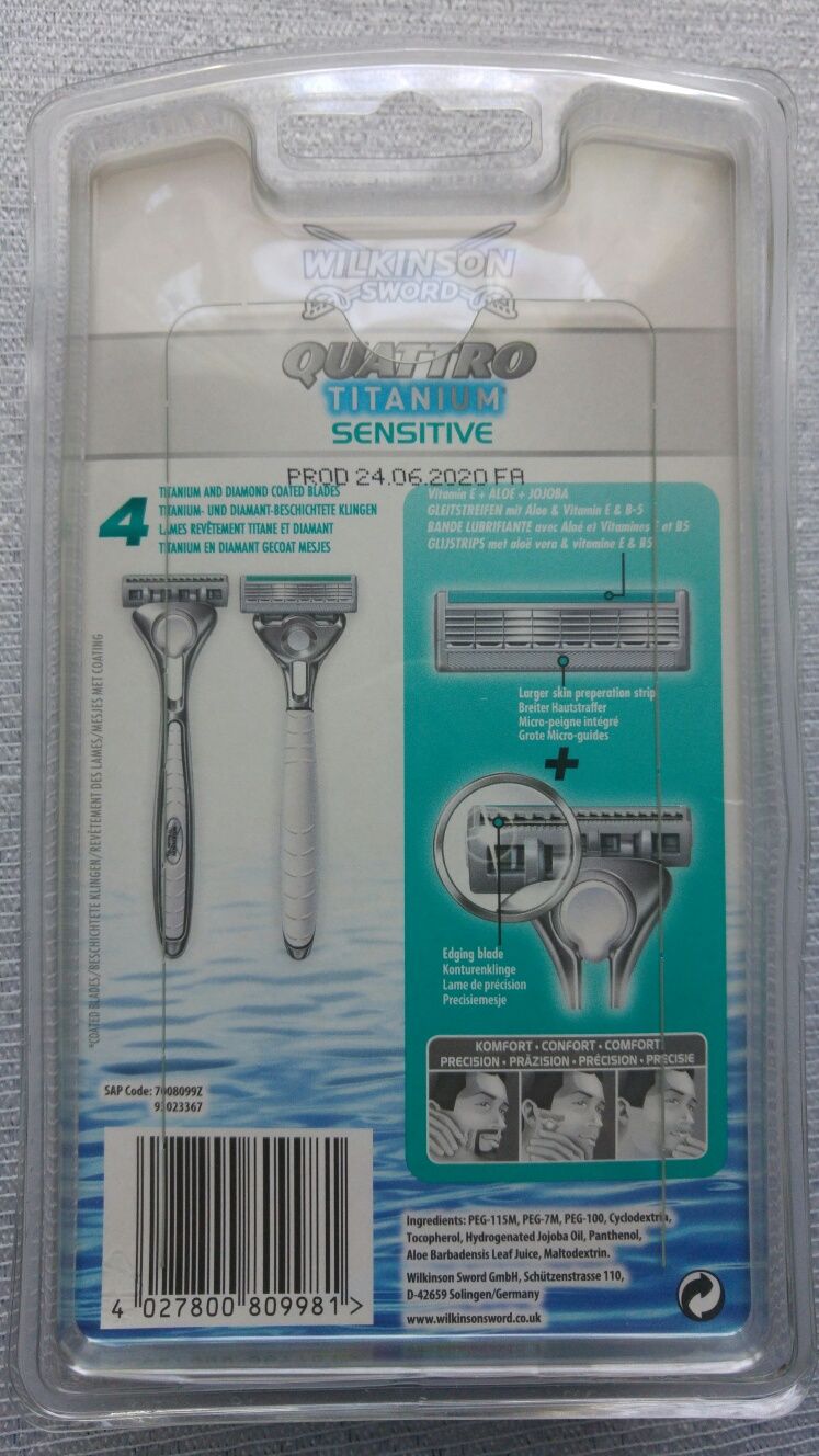 Maszynka Wilkinson Sword Quattro Titanium Sensitive 1+8.