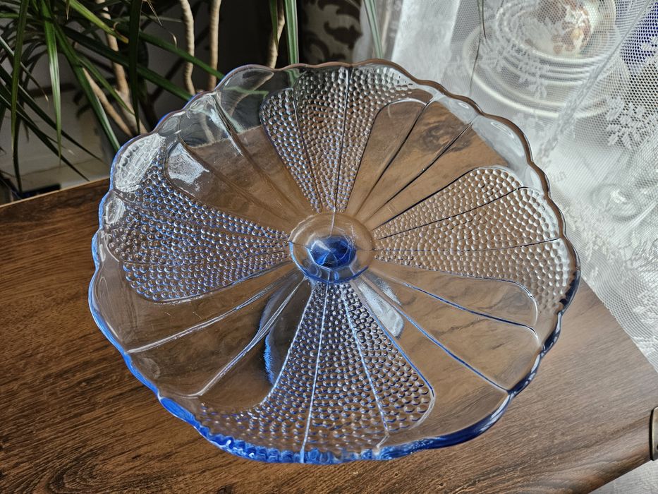 Patera Krosno niebieska kolorowe szkło PRL vintage