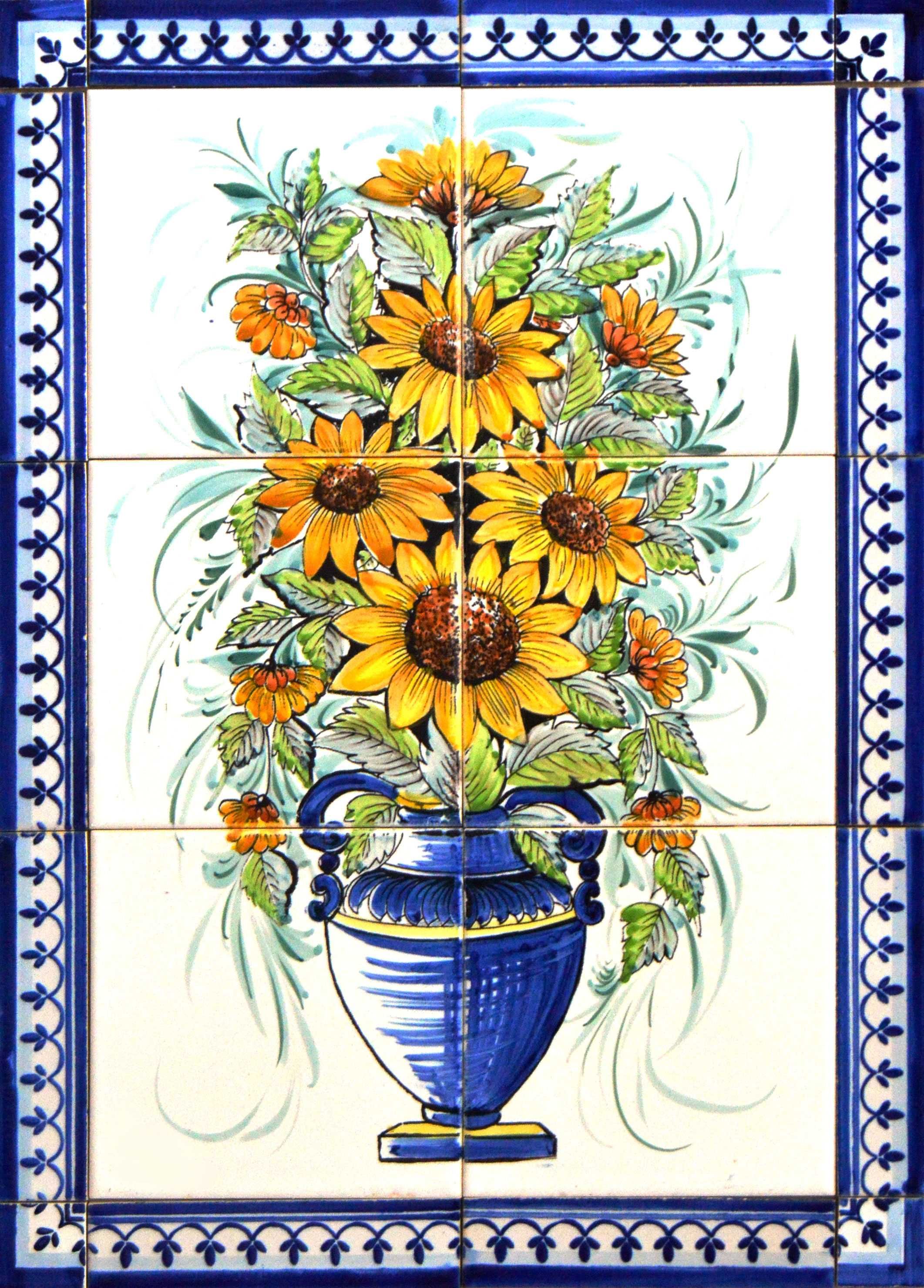 Florais decorativos pintados à mão em Azulejos