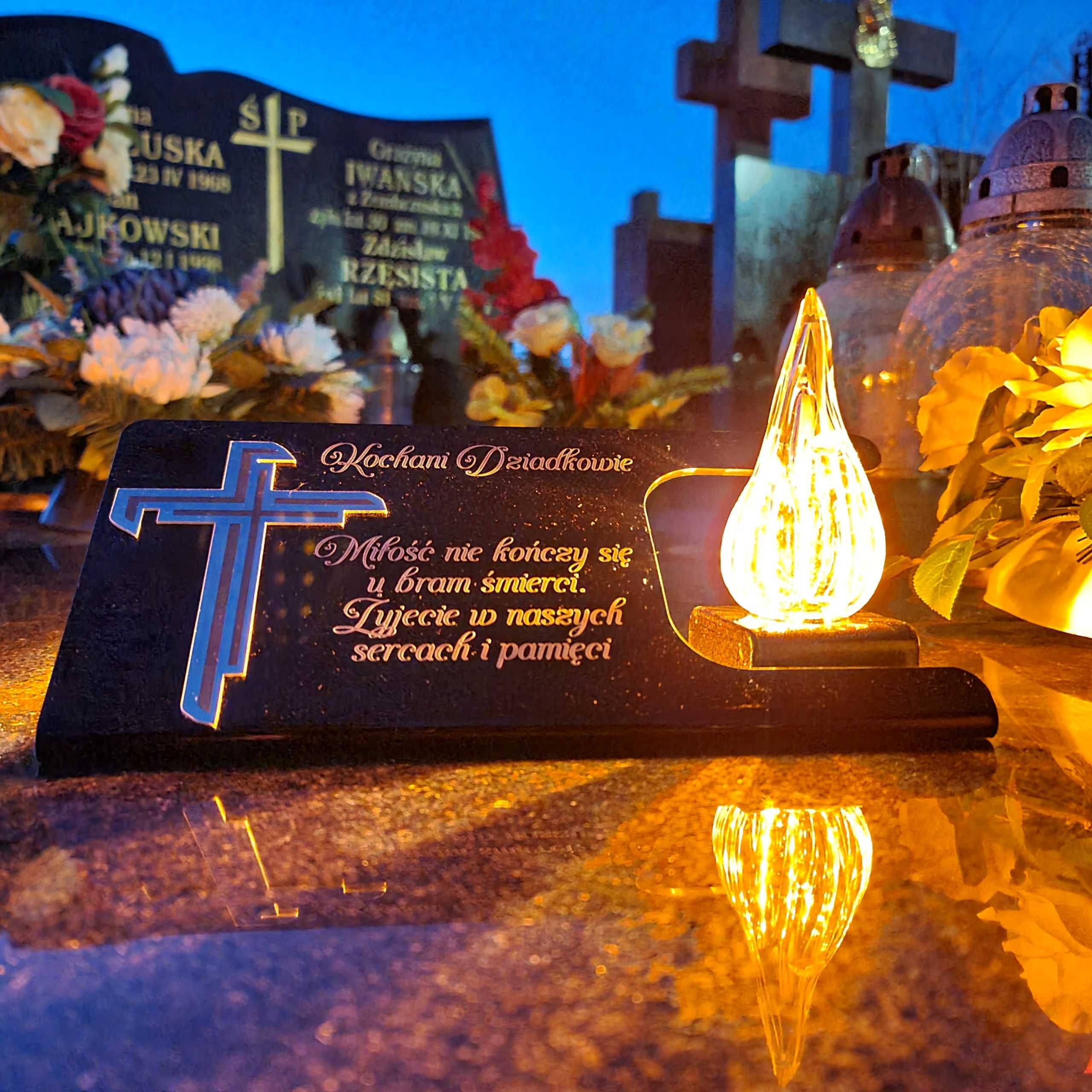 ZNICZ NA grób dla DZIADKÓW podstawka na cmentarz LAMPKA LED
