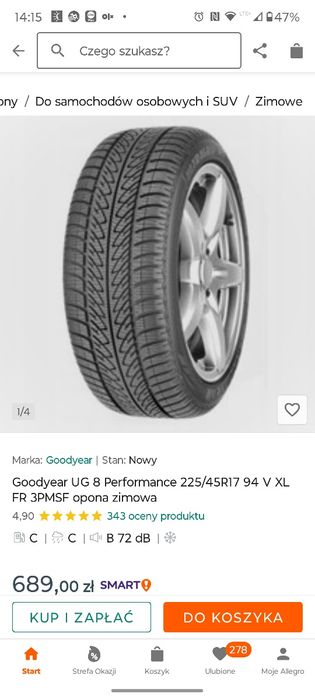 4 Opony zimowe Goodyear ultragrip 8 performance 225/45/17