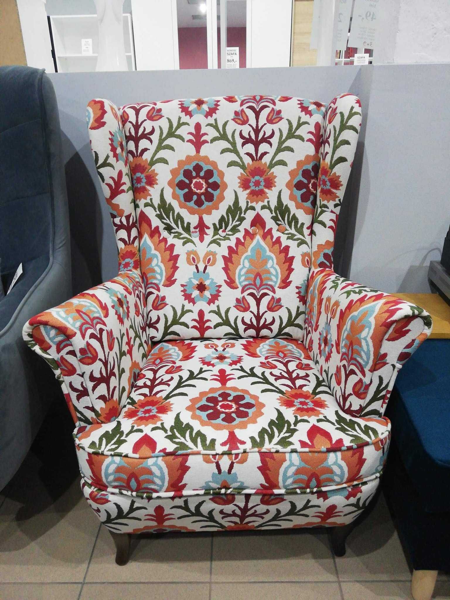 Fotel uszak ROJO hiszpańska tkanina żakard drewniane nogi Nowy Targ