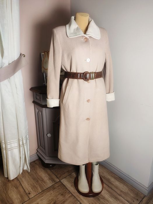 Płaszcz długi maxi Debenhams wełna kaszmir beżowy