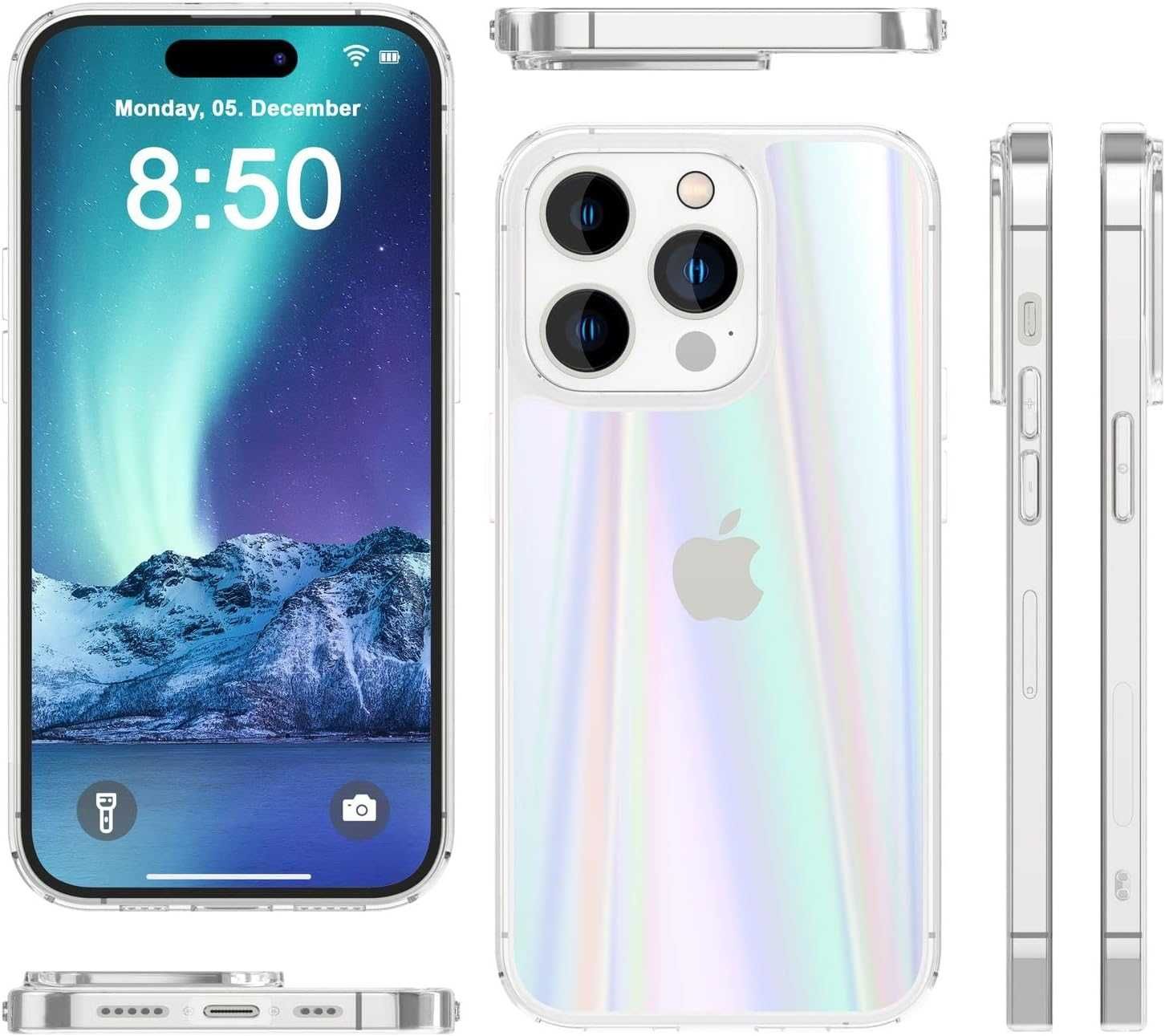 NALIA iPhone 14 Pro etui przezroczyste holograficzne bezbarwne 2xszkło