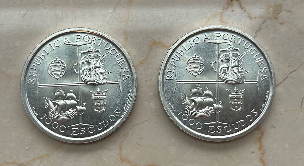 Lote de 2× 1000 Escudos “Dom Manuel I” Moedas de Prata (Portugal 1998)