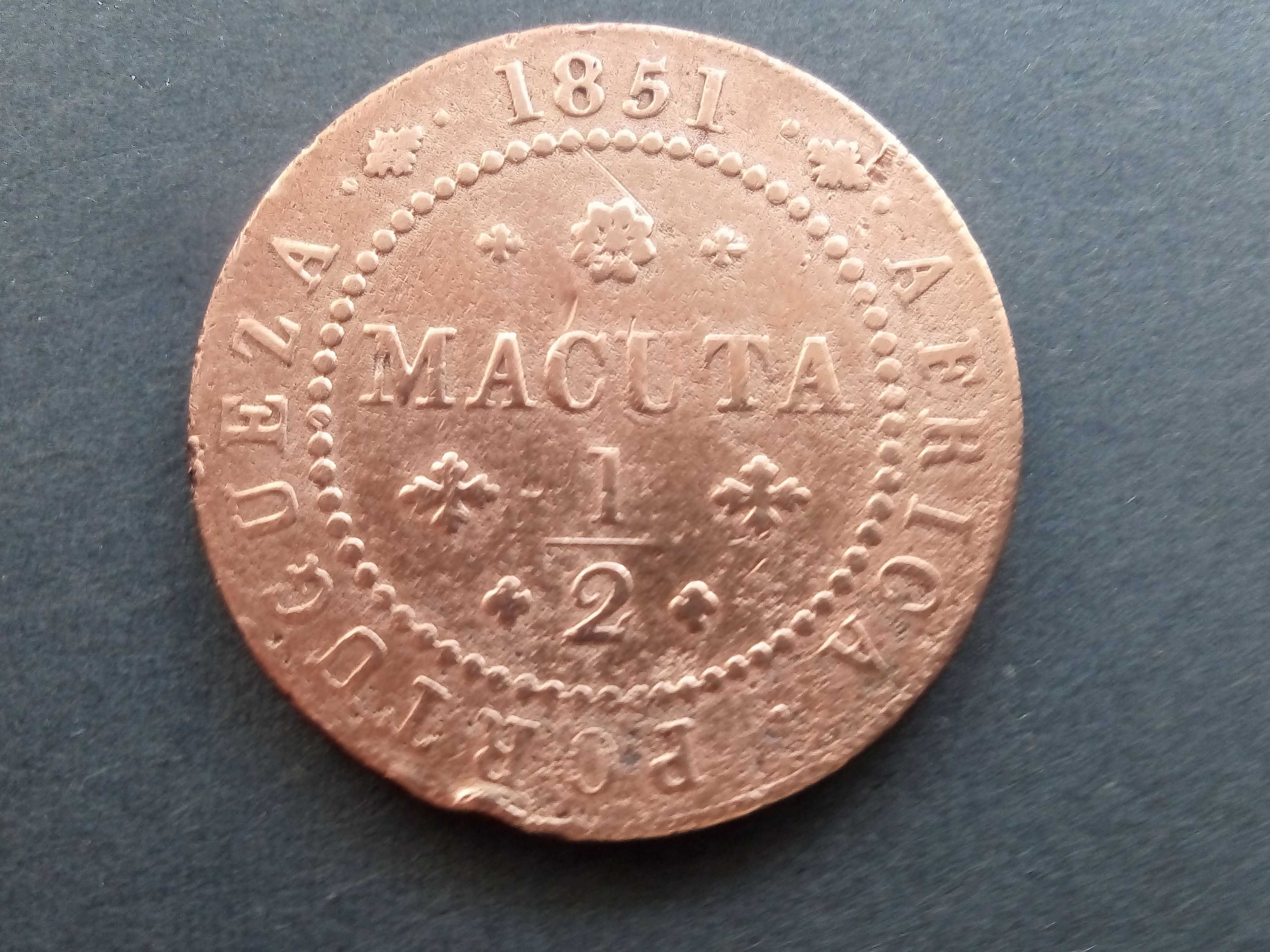 1/2 MACUTA ANGOLA 1851 D. Maria II muito rara MBC