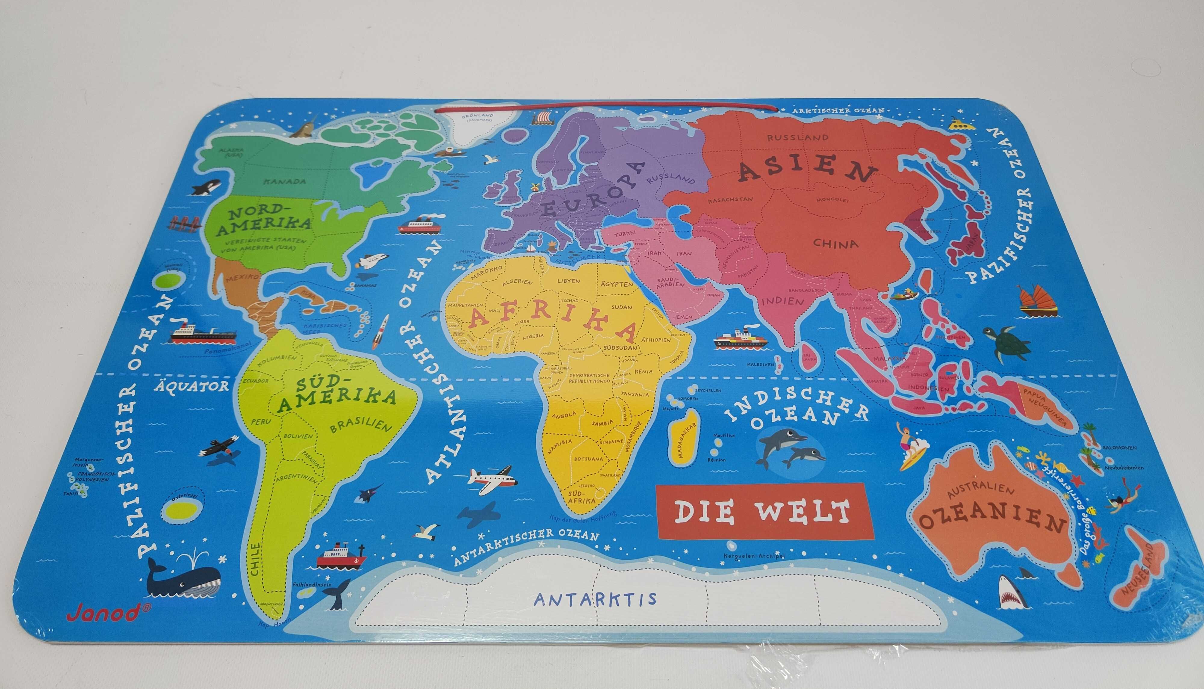 JANOD Puzzle magnetyczne Mapa świata język niemiecki A