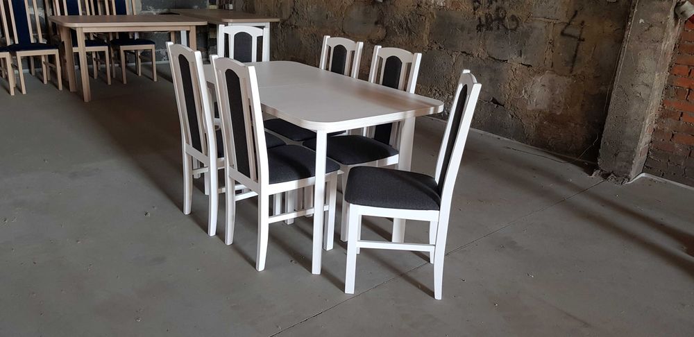 Nowe: Stół 80x140/180 + 6 krzeseł , BIAŁY + GRAFIT , dostawa cała PL