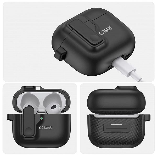 Etui Tech-Protect Slim Hook na AirPods 4 - czarne