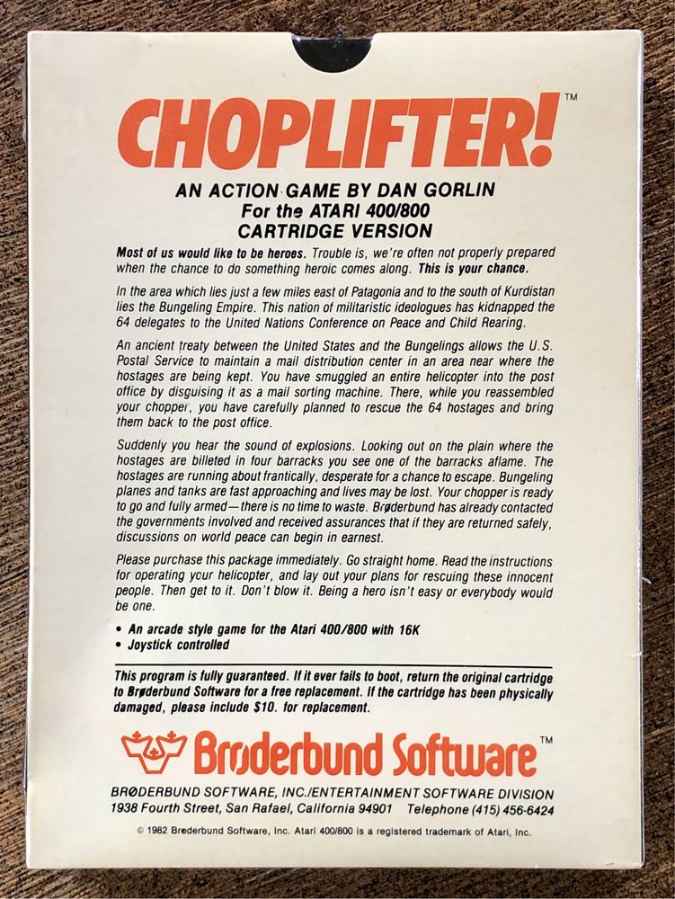 Atari gra CHOPLIFTER! kartridż komputer 400/800/XL/XE NOWA folia retro