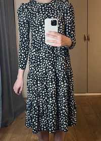 H&M śliczna dziewczęca sukienka oversize midi falbanki stokrotki