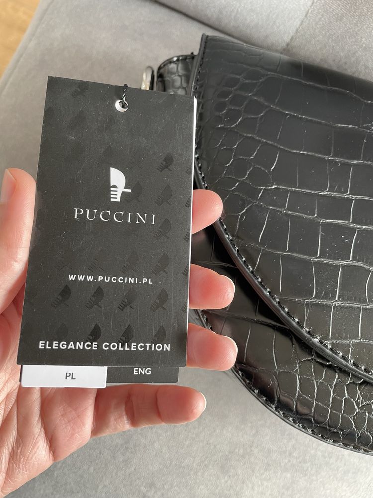 Nowa torebka Puccini czarna croco półksiężyc