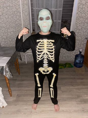 Костюм скелет, дитячий костюм скелет, маска череп(череп світиться )